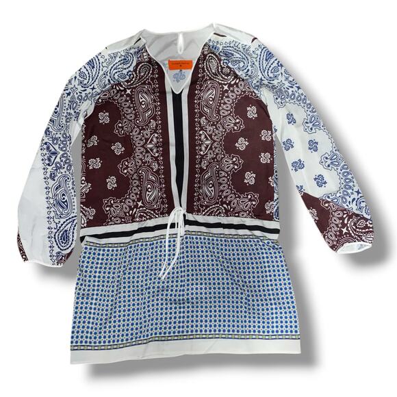 Clover Canyon Print Dress Size Medium Dropped Drawstring Waist V-Neck Paisley - Picture 2 of 11